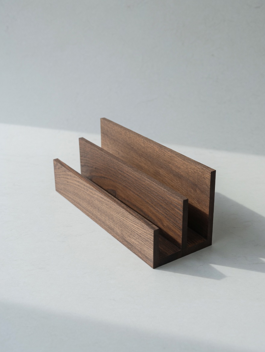 A walnut letter divider, in profile